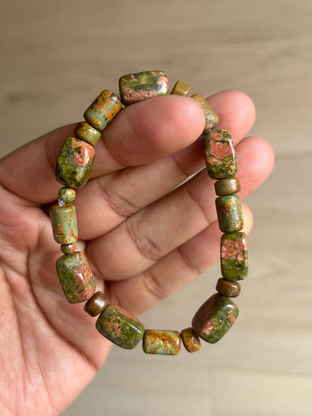 Unakite  and Turquoise Stone Stretch Bracelet